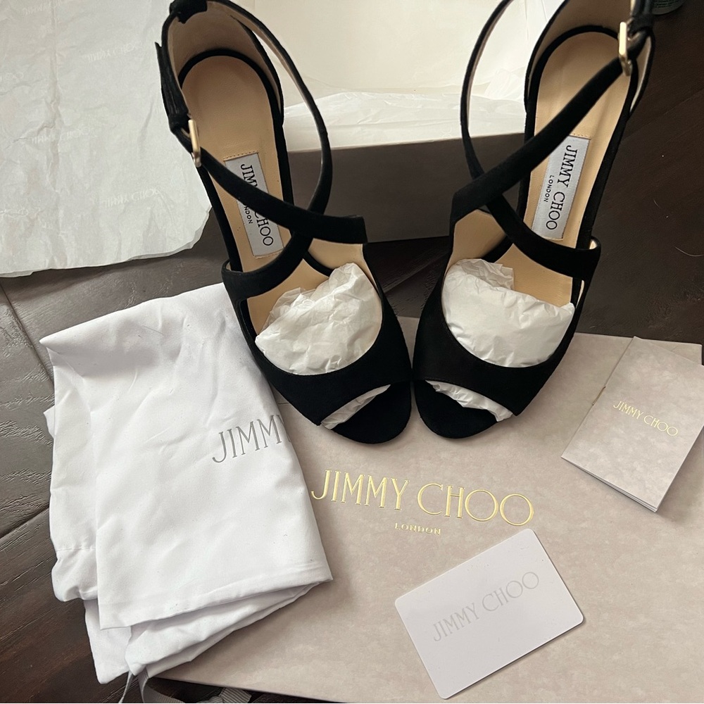 Brand New Jimmy Choo Emily 85 Black Suede Heels - Sz 37 (EU)